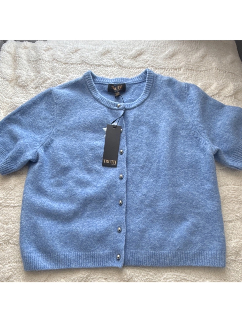 Truth Sky Blue Short-Sleeve Button Cardigan